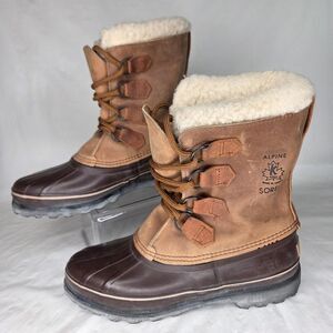 SOREL Alpine Brown Leather Winter Boots Lined Insulated Womens Size 9